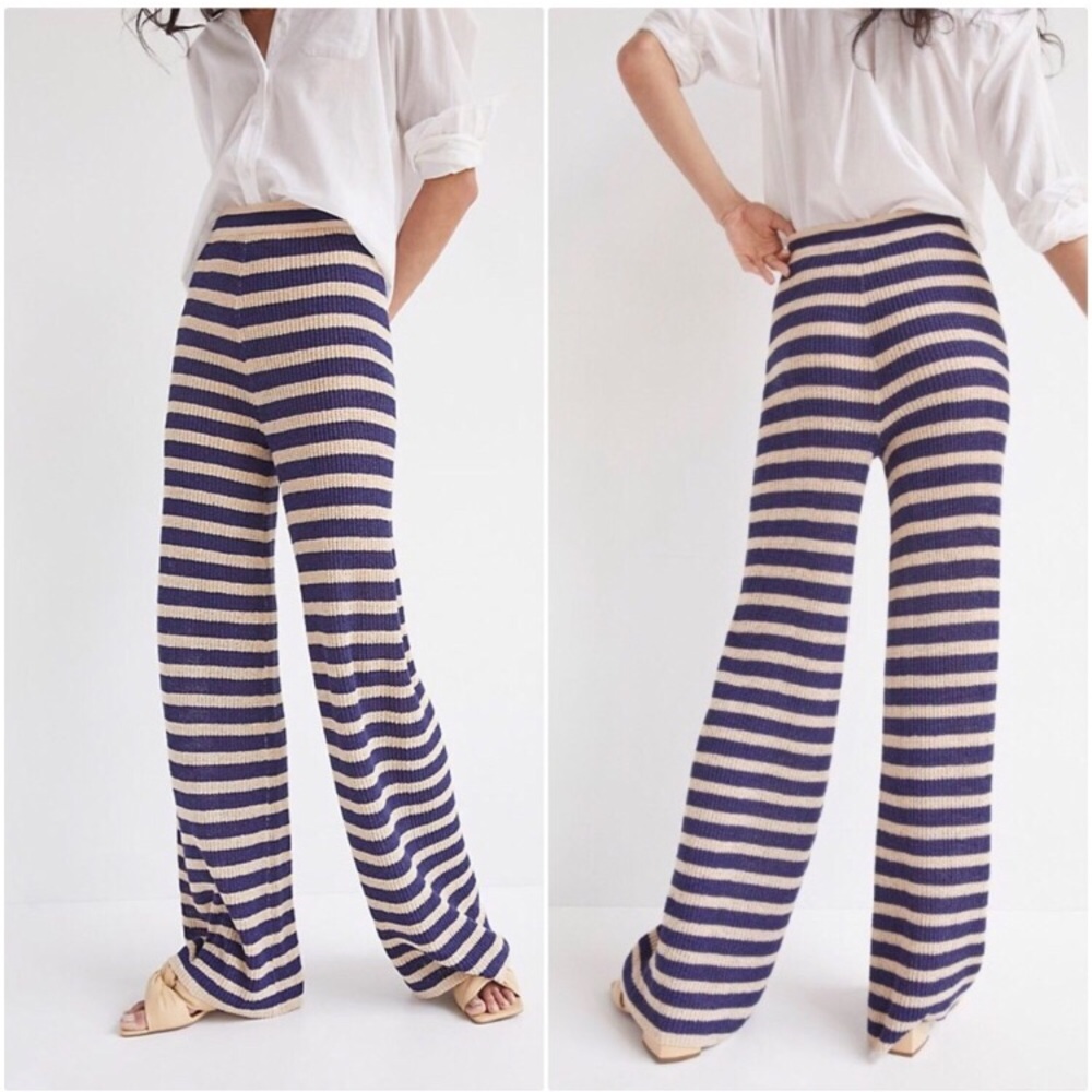 NWT Anthropologie striped knit pants small navy